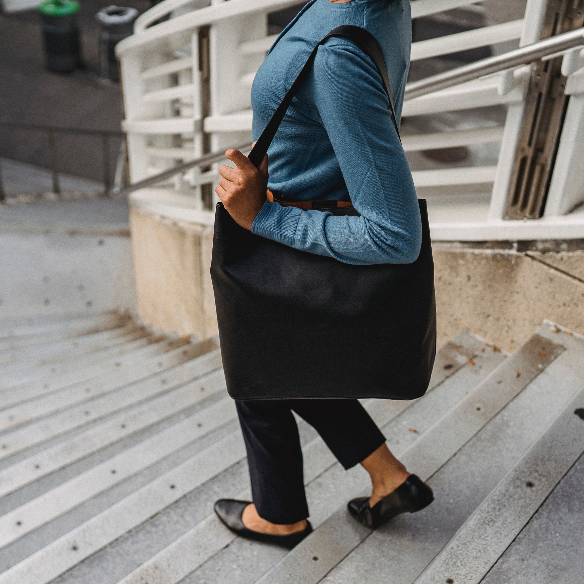 woman walking down the stairs